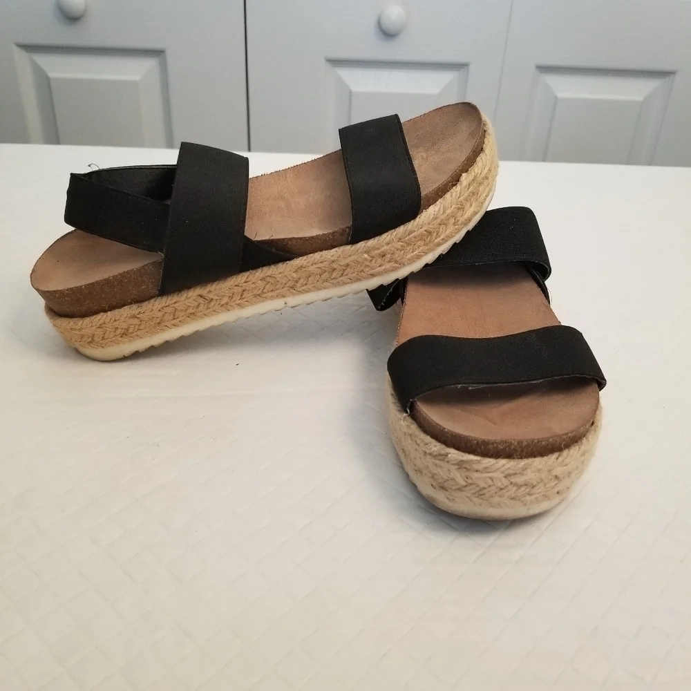 Madden Girl Cassie Espadrille Platform Sandal Womens Sz 6.5Black Slingback Strap